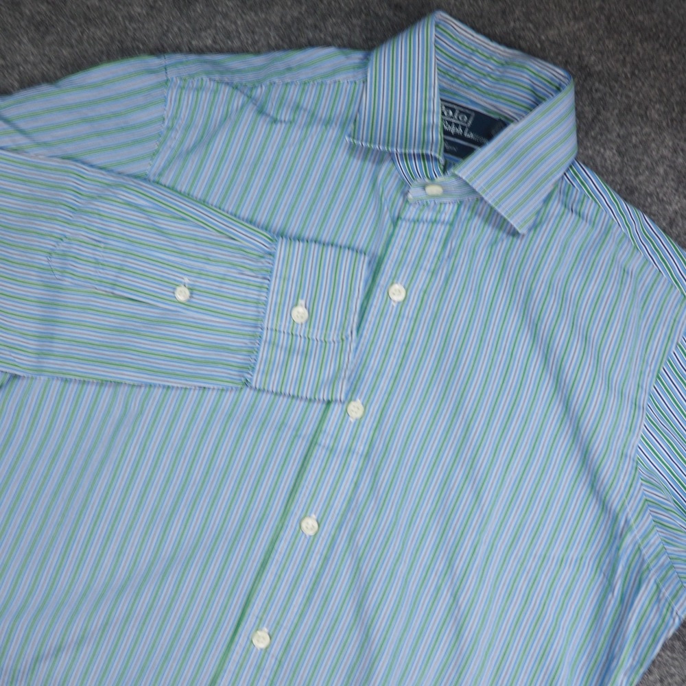 Polo Ralph Lauren Button Down Mens 15x32 Regent Blue Green Striped Preppy Ivy